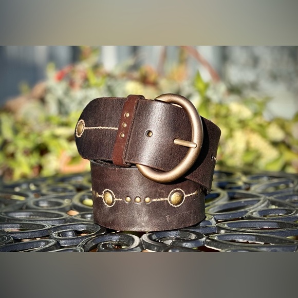 Fossil Accessories - Fossil — Wide Brown Studded Leather Belt